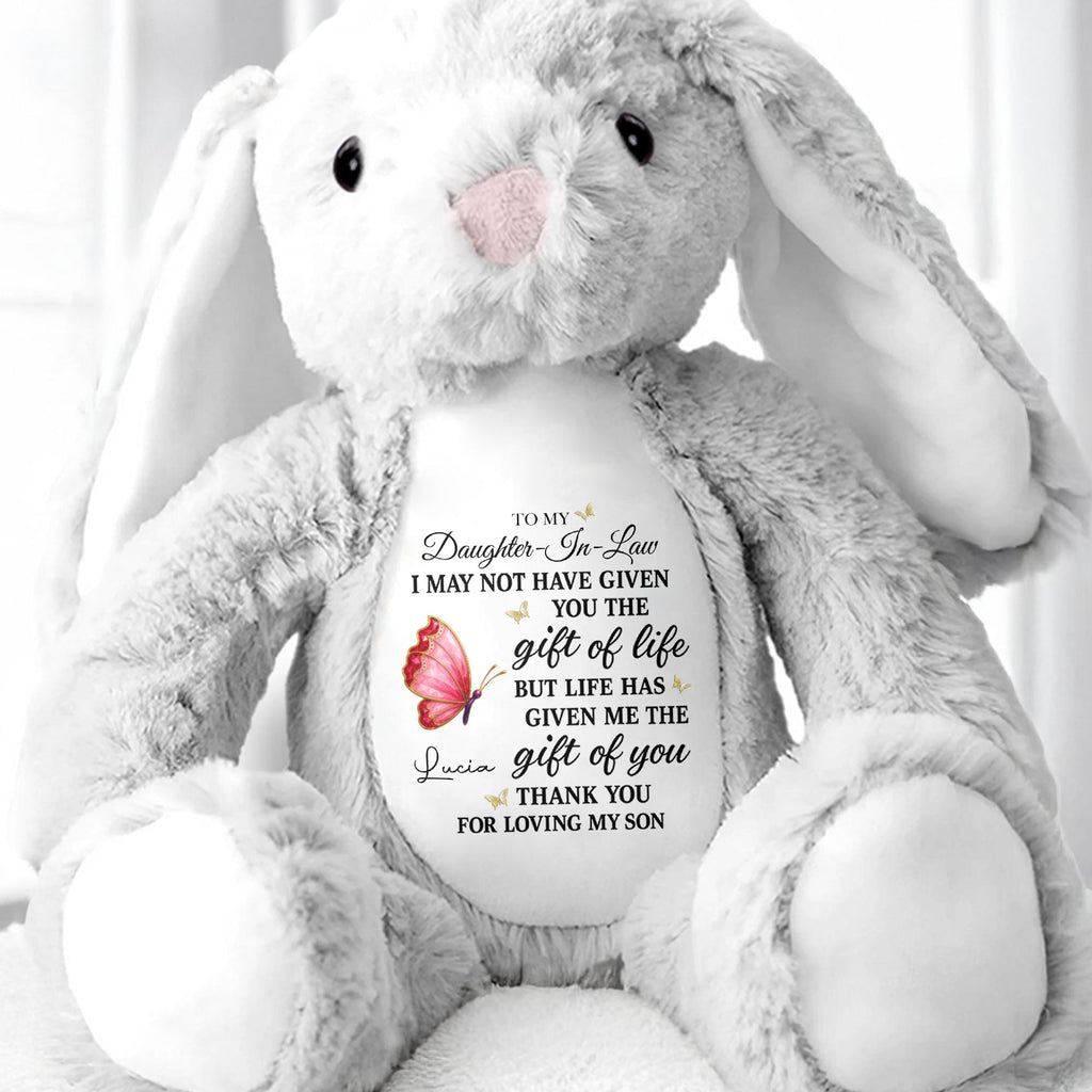 Personalized Stuffed Bunny Gift for Daughter-in-Law with Butterfly Stuffed Bunny GradoCreations