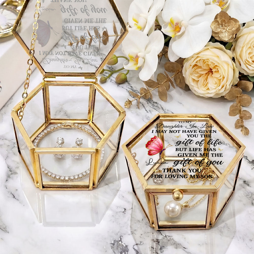 Personalized Glass Jewelry Box Custom Name Gift for Daughter-in-Law Glass Jewelry Box GradoCreations
