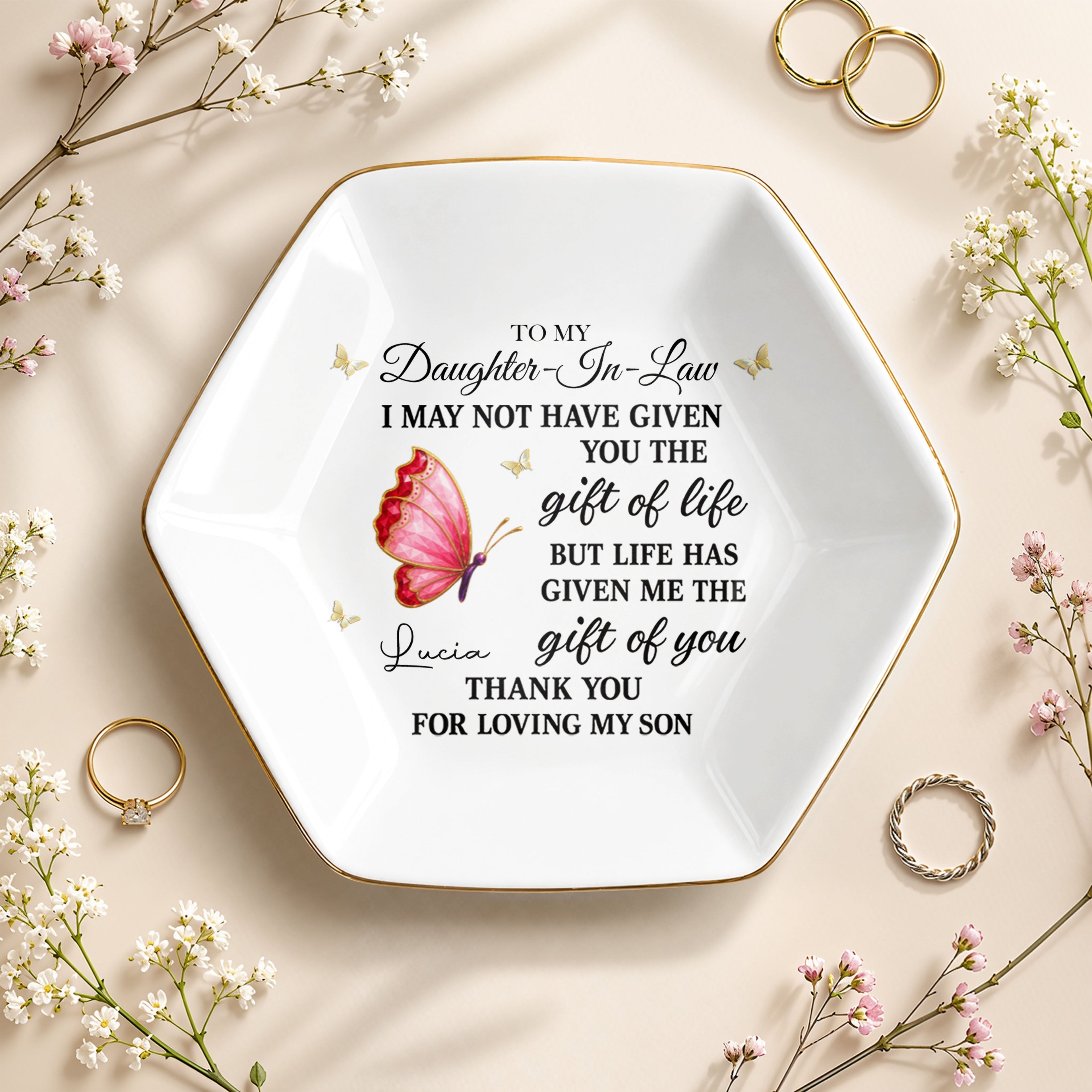 Personalized Hexagonal Jewelry Dish Custom Name Gift for Daughter-in-Law Jewelry Dish GradoCreations