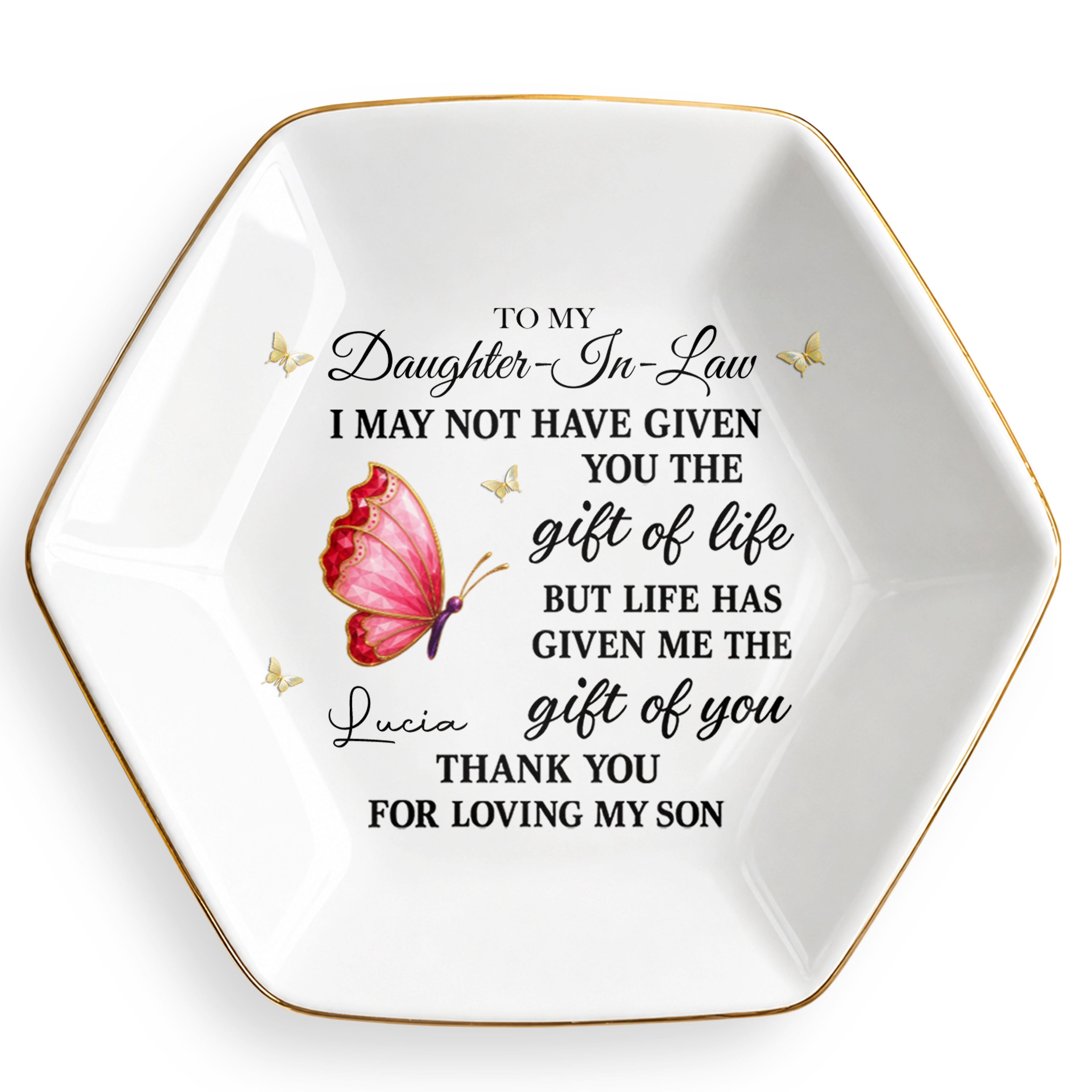 Personalized Hexagonal Jewelry Dish Custom Name Gift for Daughter-in-Law Jewelry Dish GradoCreations