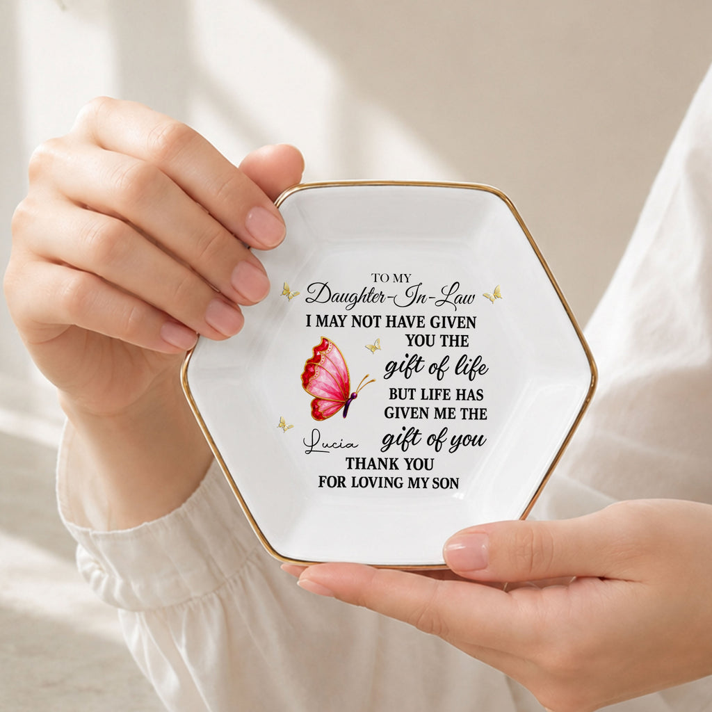 Personalized Hexagonal Jewelry Dish Custom Name Gift for Daughter-in-Law Jewelry Dish GradoCreations