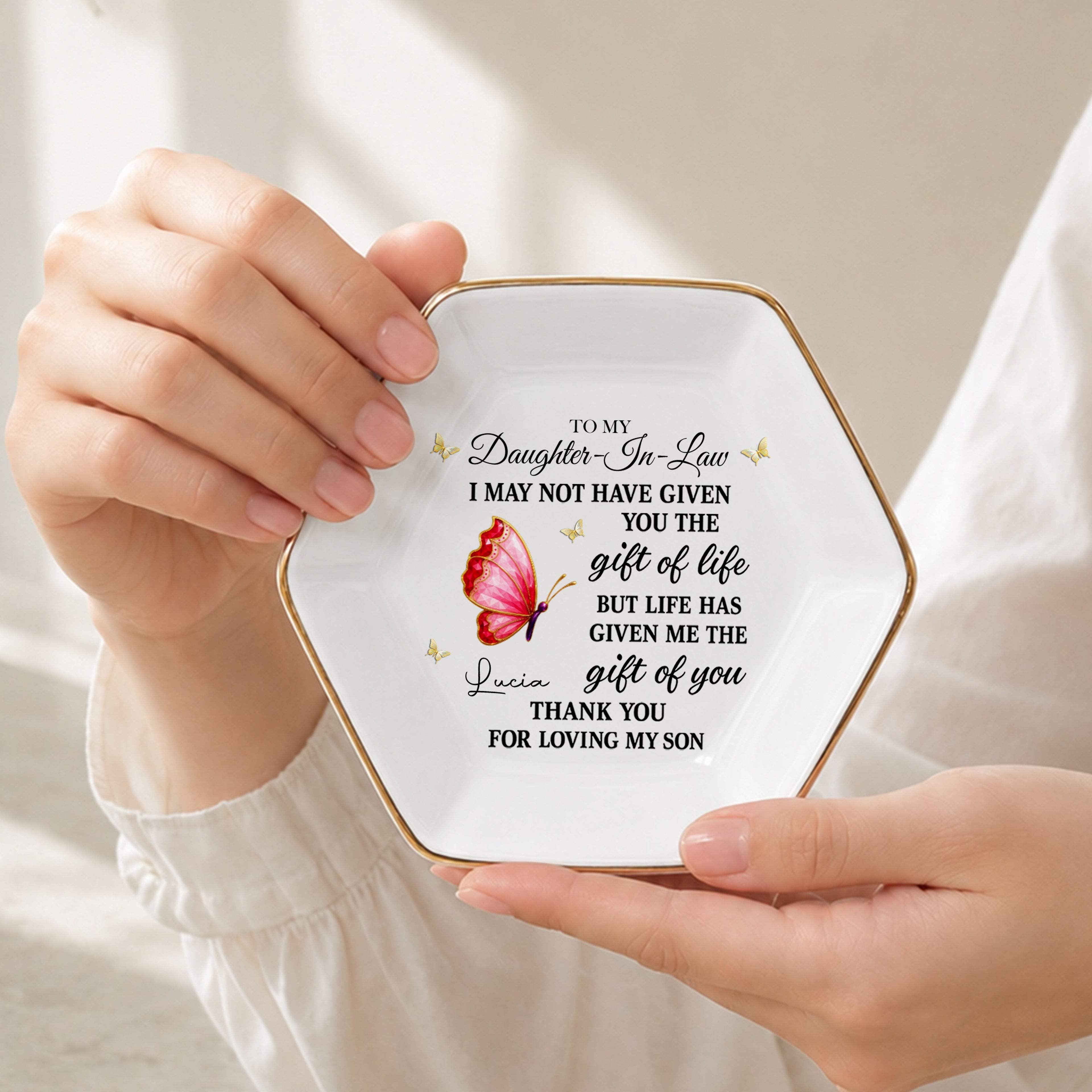 Personalized Hexagonal Jewelry Dish Custom Name Gift for Daughter-in-Law Jewelry Dish GradoCreations