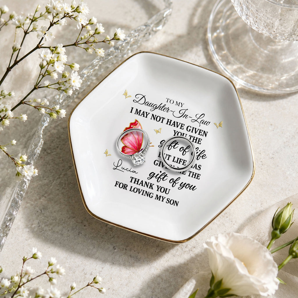 Personalized Hexagonal Jewelry Dish Custom Name Gift for Daughter-in-Law Jewelry Dish GradoCreations