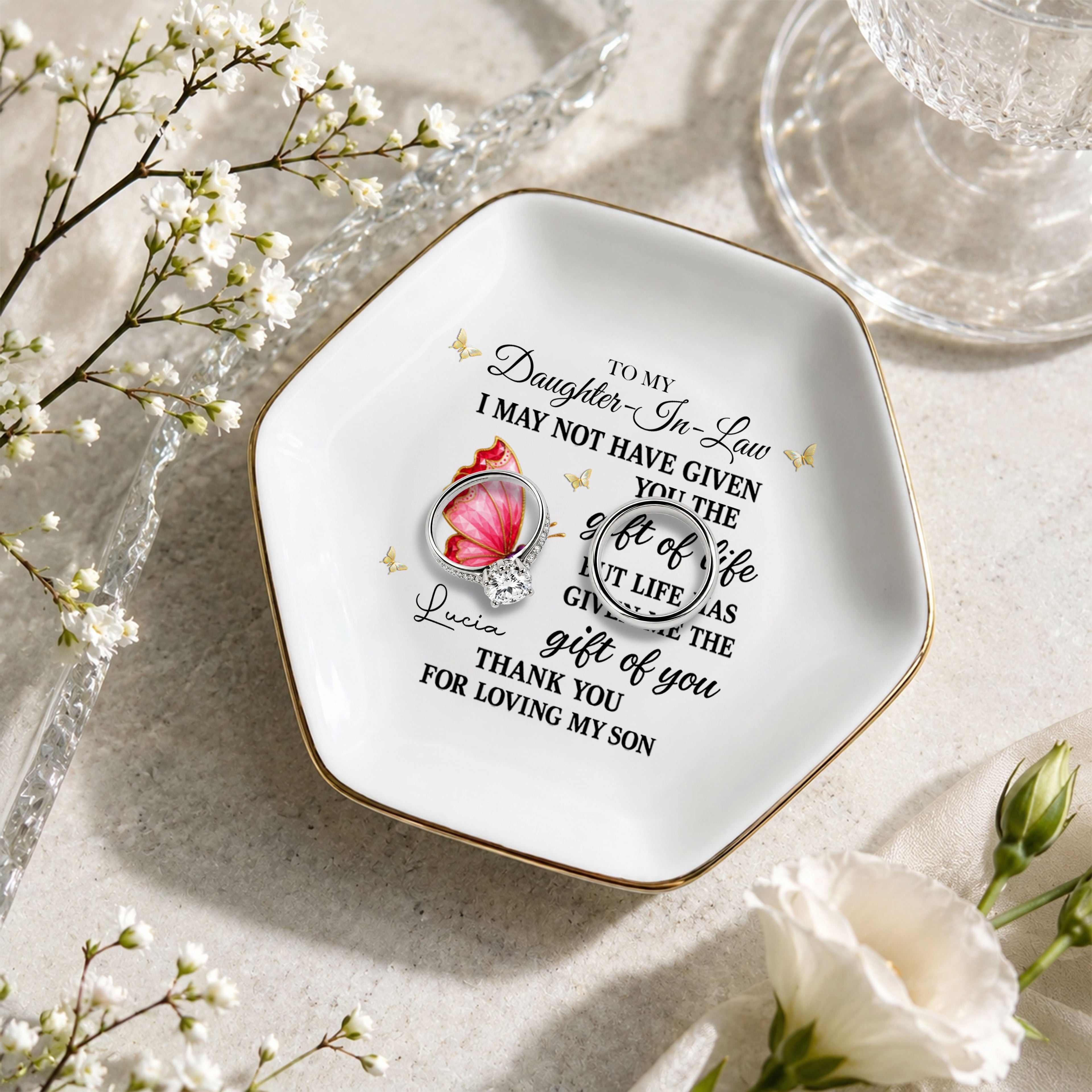 Personalized Hexagonal Jewelry Dish Custom Name Gift for Daughter-in-Law Jewelry Dish GradoCreations