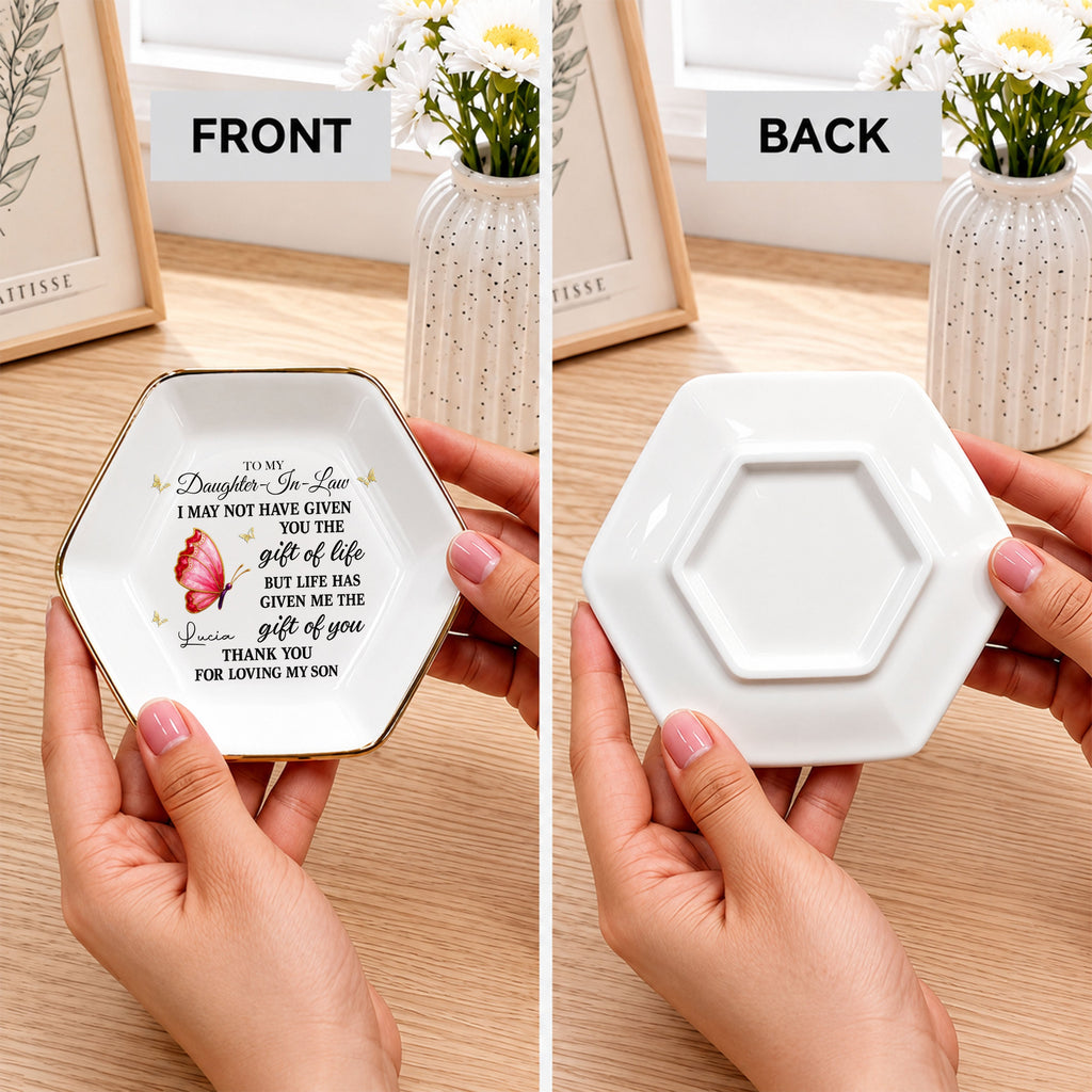 Personalized Hexagonal Jewelry Dish Custom Name Gift for Daughter-in-Law Jewelry Dish GradoCreations