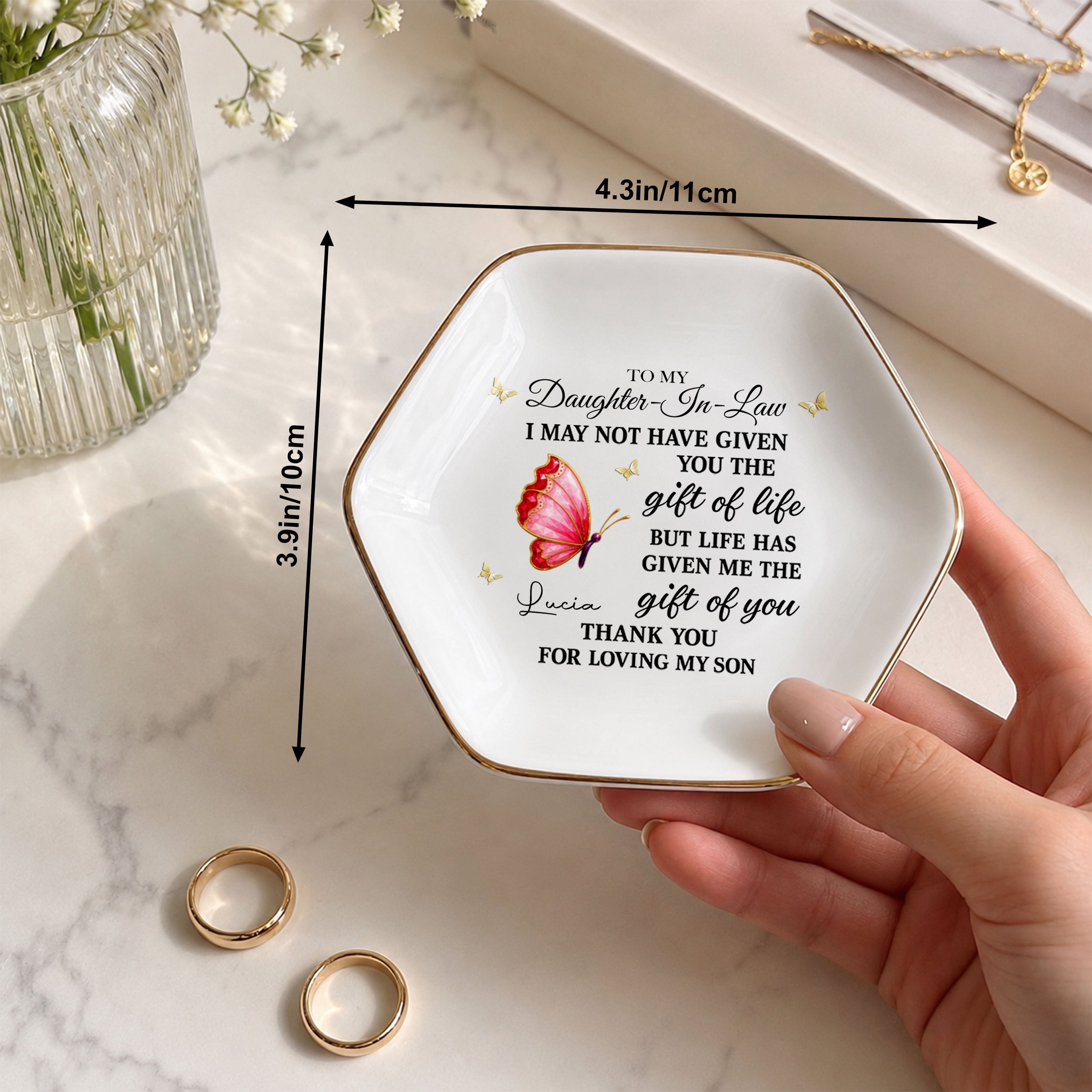 Personalized Hexagonal Jewelry Dish Custom Name Gift for Daughter-in-Law Jewelry Dish GradoCreations