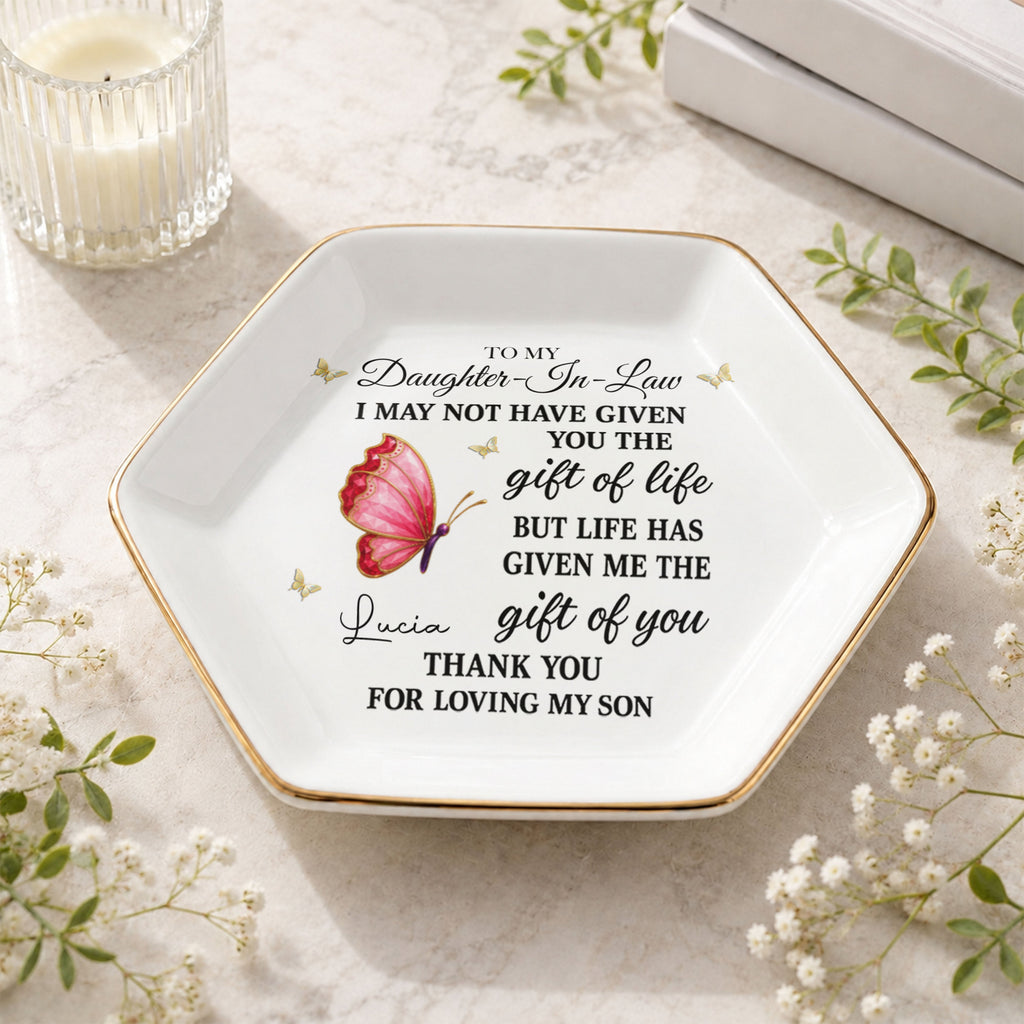 Personalized Hexagonal Jewelry Dish Custom Name Gift for Daughter-in-Law Jewelry Dish GradoCreations