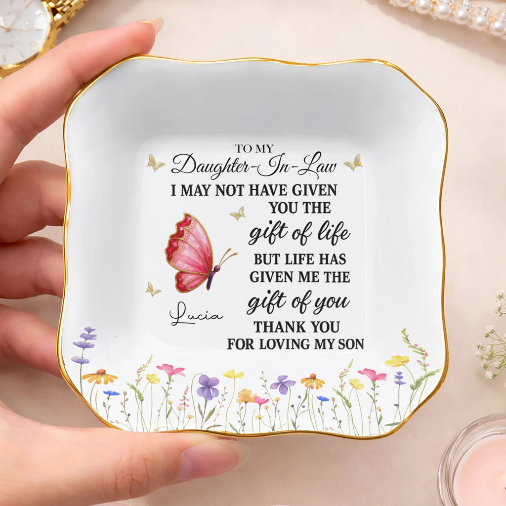 Personalized Lace Square Jewelry Dish Custom Name Gift for Daughter-in-Law Lace Square Jewelry Dish GradoCreations