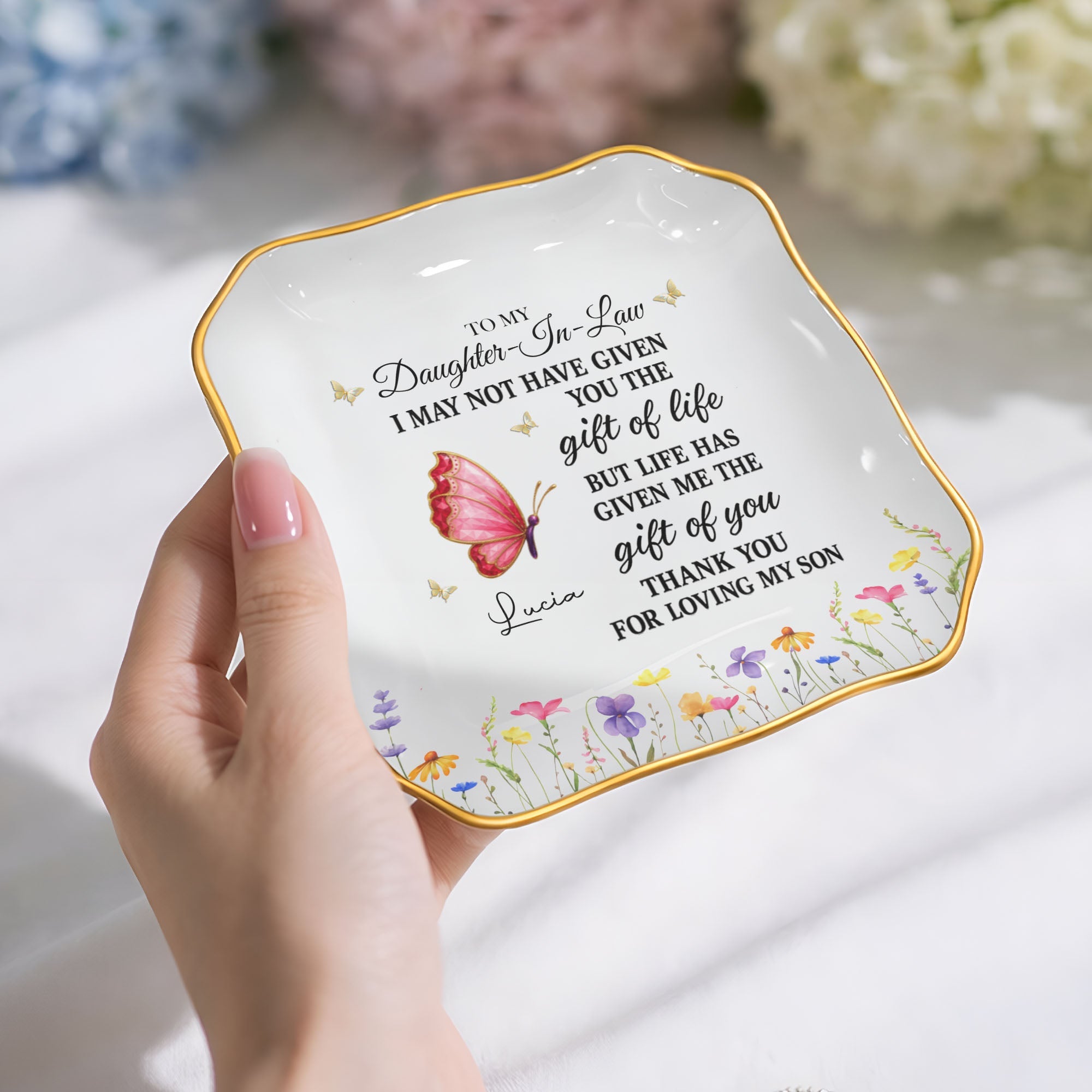 Personalized Lace Square Jewelry Dish Custom Name Gift for Daughter-in-Law Lace Square Jewelry Dish GradoCreations