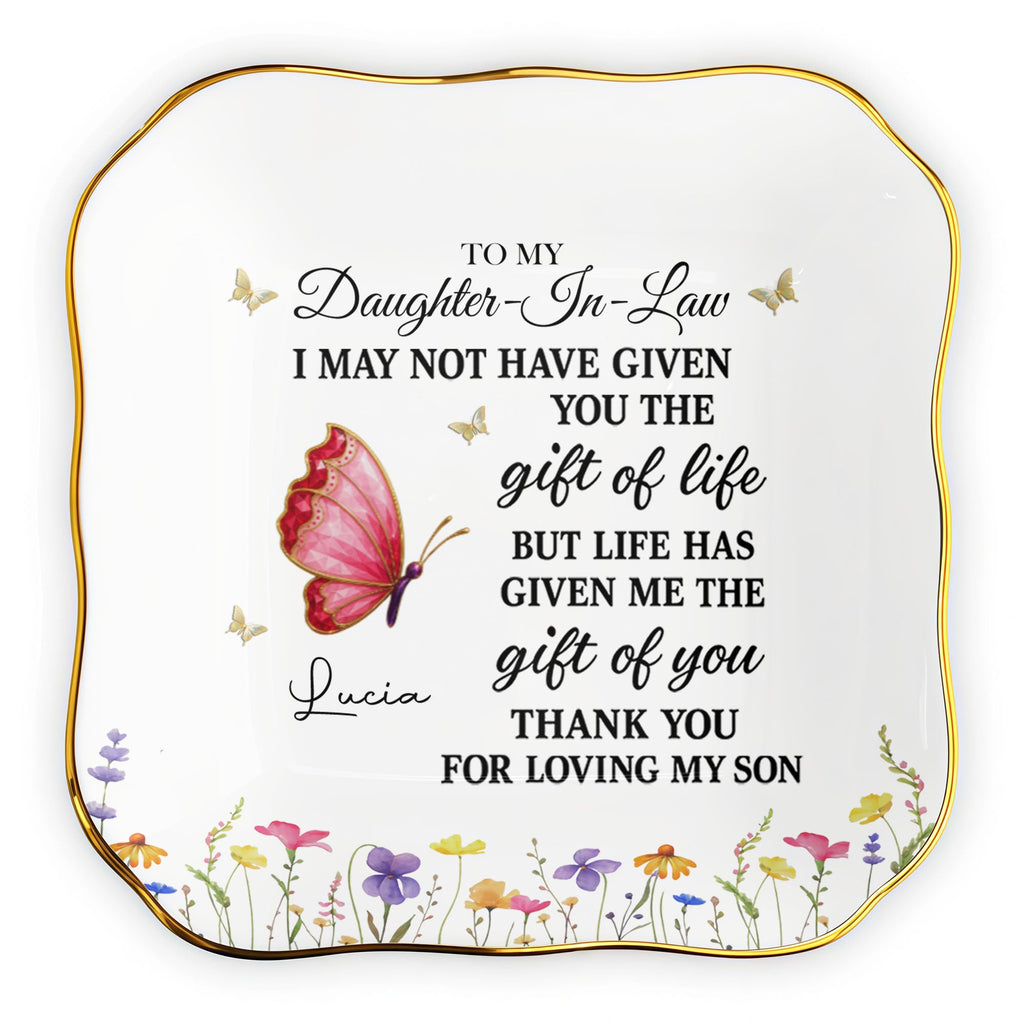 Personalized Lace Square Jewelry Dish Custom Name Gift for Daughter-in-Law Lace Square Jewelry Dish GradoCreations