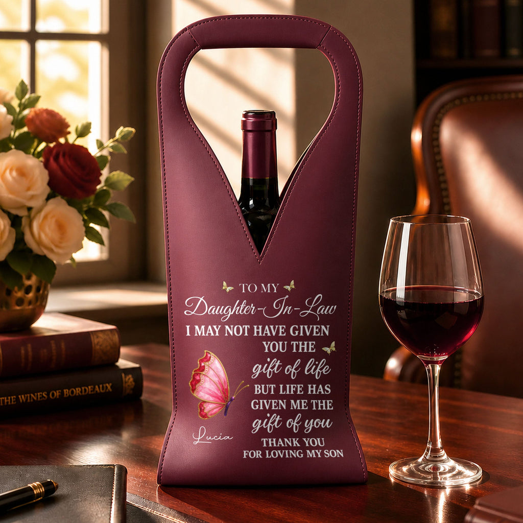 Personalized Leather Wine Bag Custom Name Gift for Daughter-in-Law Leather Wine Bag GradoCreations