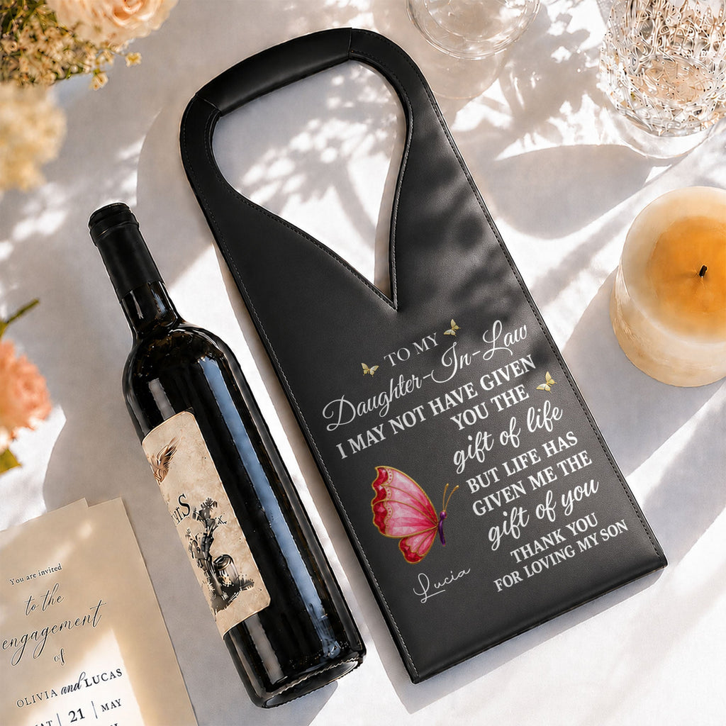 Personalized Leather Wine Bag Custom Name Gift for Daughter-in-Law Leather Wine Bag GradoCreations