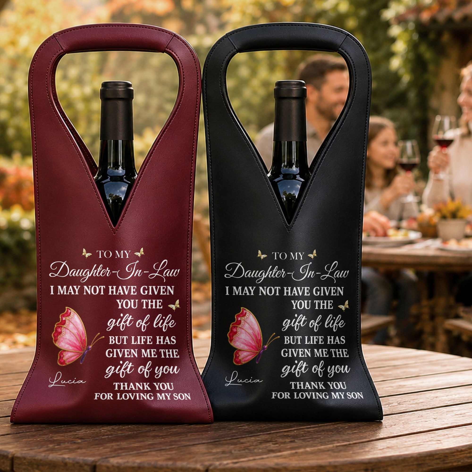 Personalized Leather Wine Bag Custom Name Gift for Daughter-in-Law Leather Wine Bag GradoCreations
