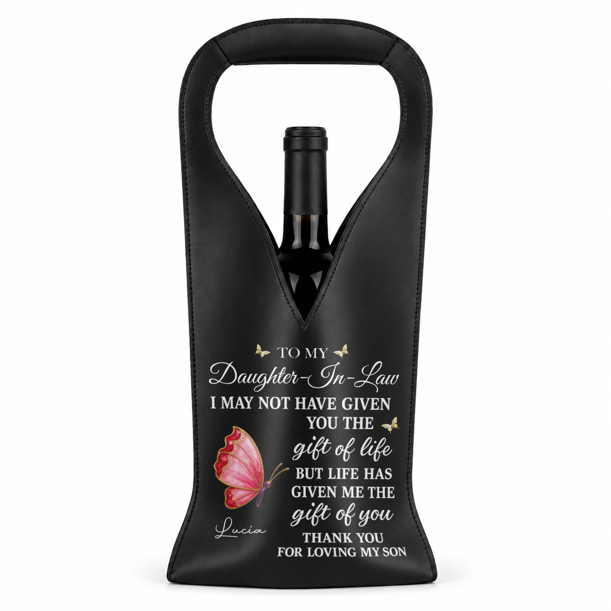 Personalized Leather Wine Bag Custom Name Gift for Daughter-in-Law Leather Wine Bag GradoCreations