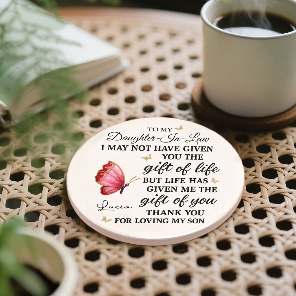 Personalized Butterfly Ceramic Coaster Custom Gift for Daughter-in-Law Ceramic Coaster GradoCreations