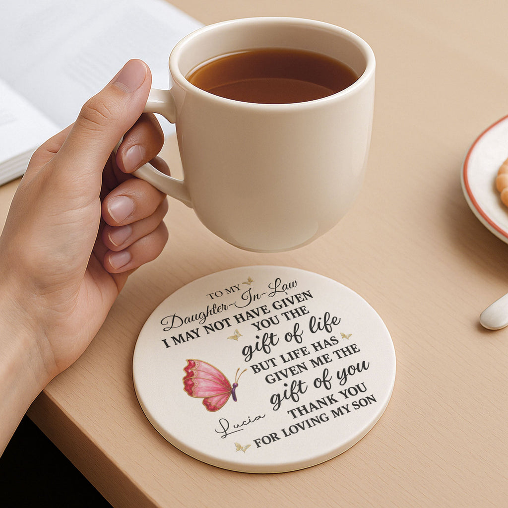 Personalized Butterfly Ceramic Coaster Custom Gift for Daughter-in-Law Ceramic Coaster GradoCreations