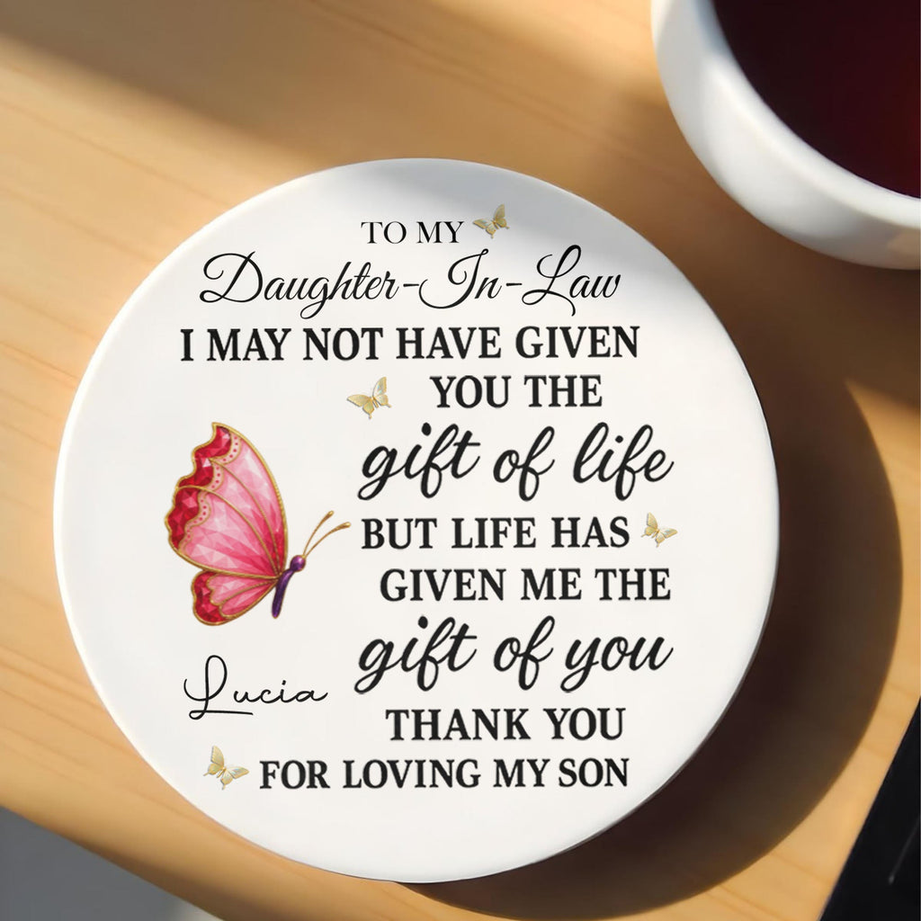 Personalized Butterfly Ceramic Coaster Custom Gift for Daughter-in-Law Ceramic Coaster GradoCreations