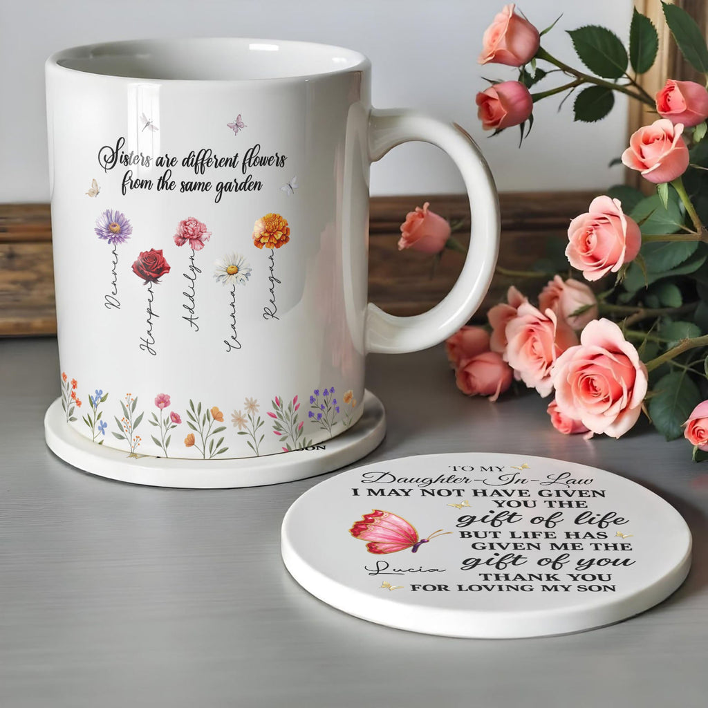 Personalized Butterfly Ceramic Coaster Custom Gift for Daughter-in-Law Ceramic Coaster GradoCreations
