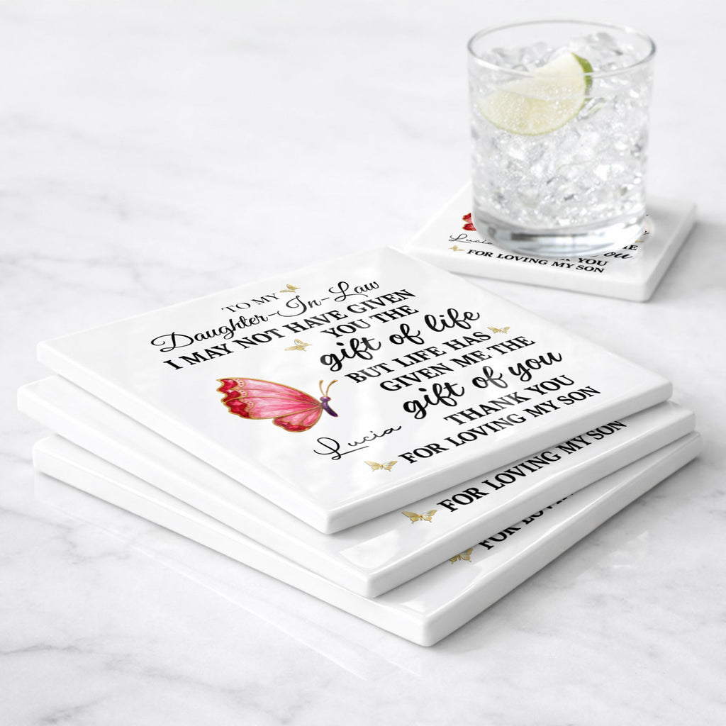 Personalized Square Ceramic Coaster Custom Gift for Daughter-in-Law Square Ceramic Coaster GradoCreations