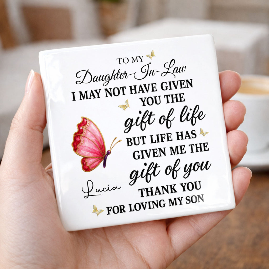 Personalized Square Ceramic Coaster Custom Gift for Daughter-in-Law Square Ceramic Coaster GradoCreations