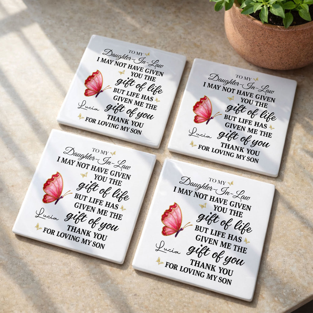 Personalized Square Ceramic Coaster Custom Gift for Daughter-in-Law Square Ceramic Coaster GradoCreations