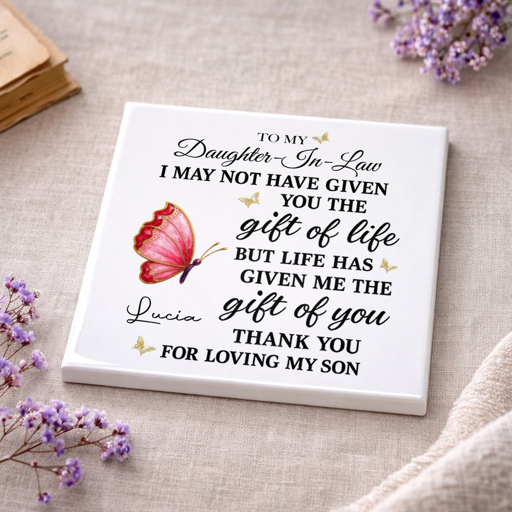 Personalized Square Ceramic Coaster Custom Gift for Daughter-in-Law Square Ceramic Coaster GradoCreations