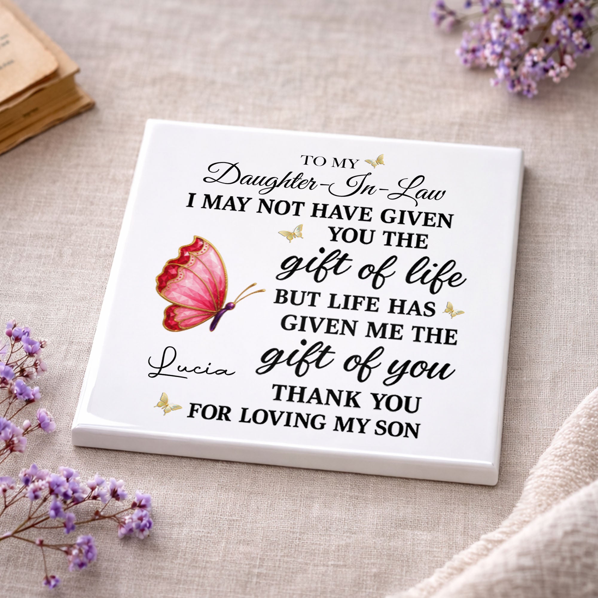 Personalized Square Ceramic Coaster Custom Gift for Daughter-in-Law Square Ceramic Coaster GradoCreations
