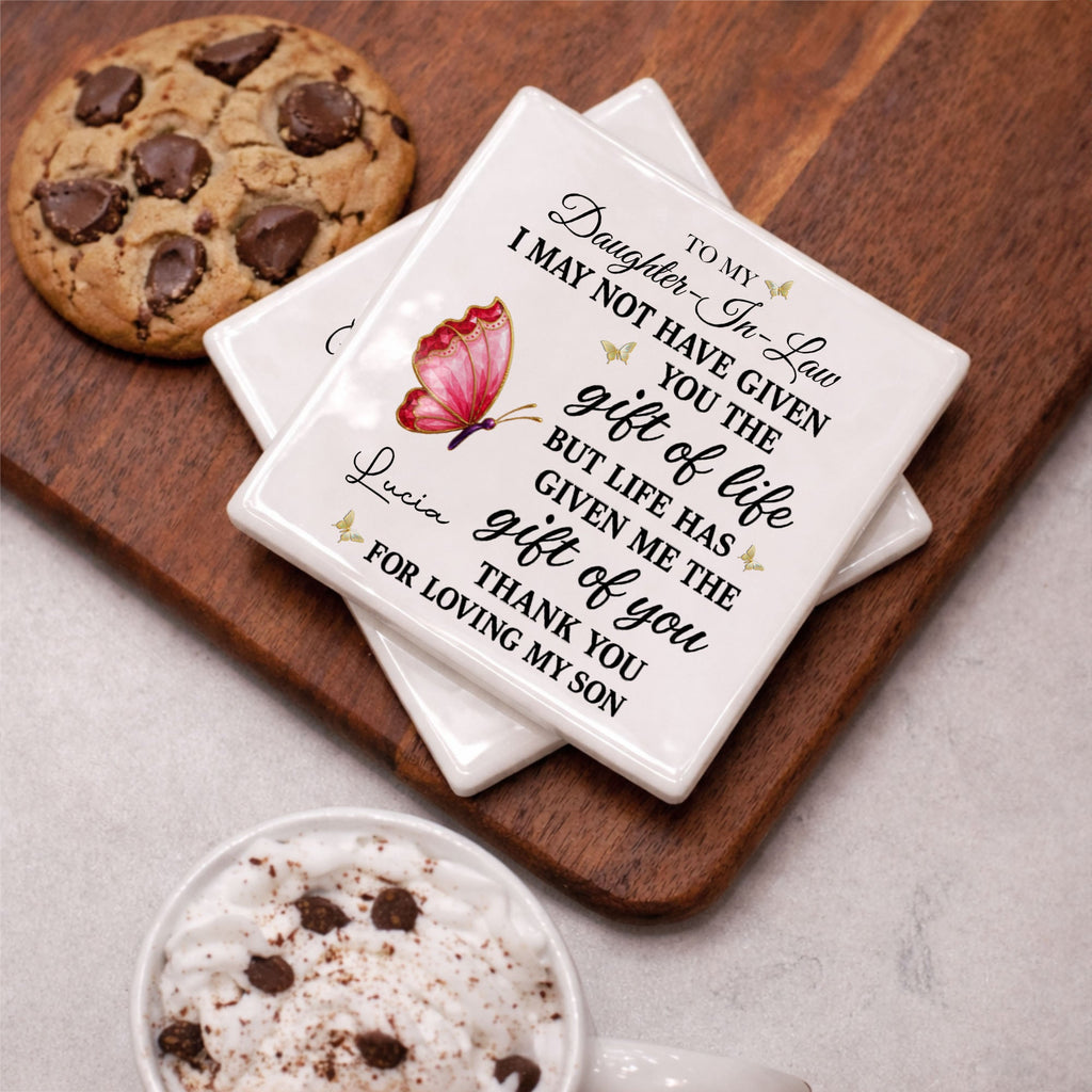 Personalized Square Ceramic Coaster Custom Gift for Daughter-in-Law Square Ceramic Coaster GradoCreations