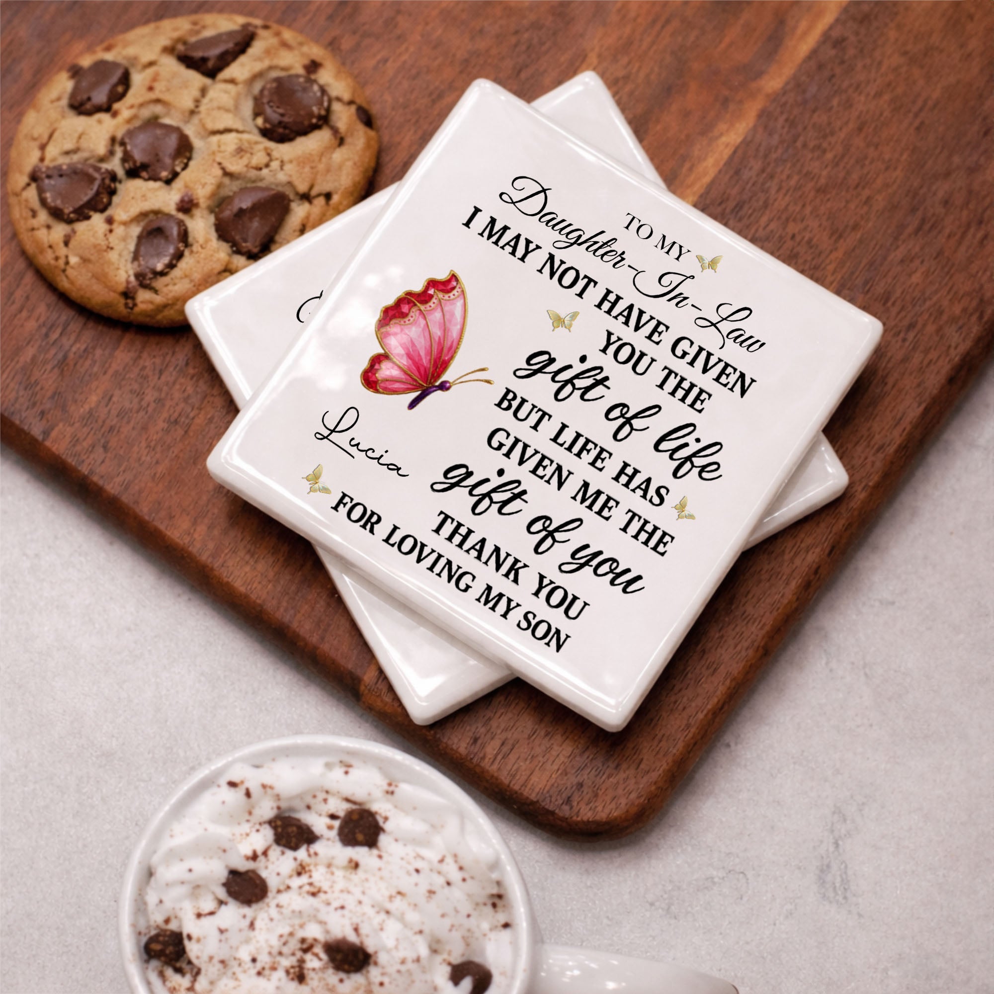 Personalized Square Ceramic Coaster Custom Gift for Daughter-in-Law Square Ceramic Coaster GradoCreations