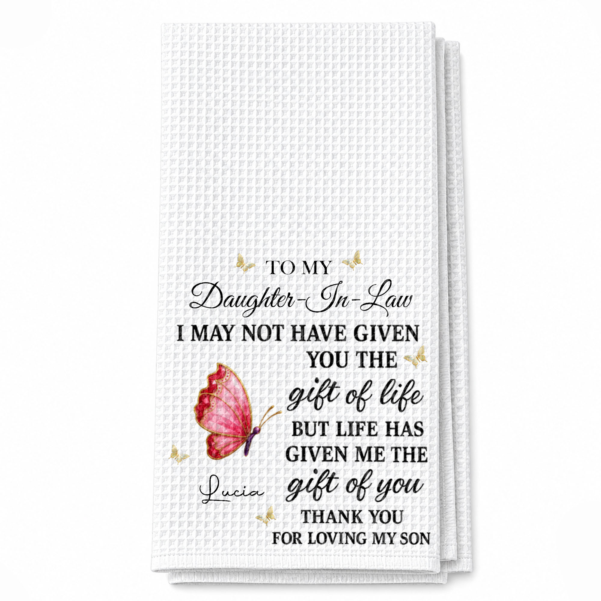 Personalized Kitchen Towel Custom Gift for Daughter-in-Law Butterfly Kitchen Towel GradoCreations