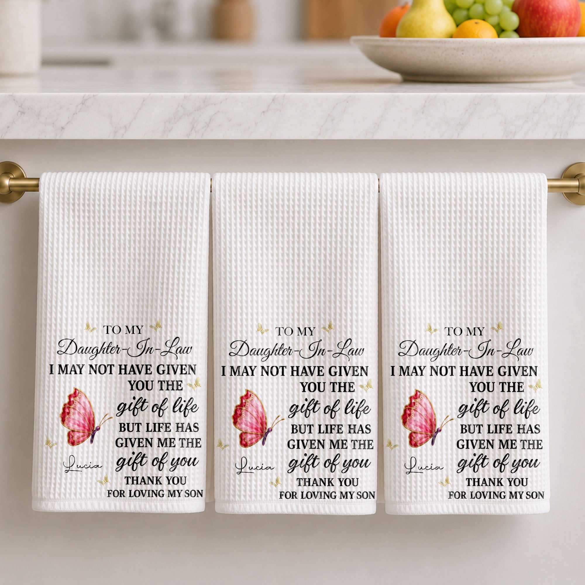 Personalized Kitchen Towel Custom Gift for Daughter-in-Law Butterfly Kitchen Towel GradoCreations