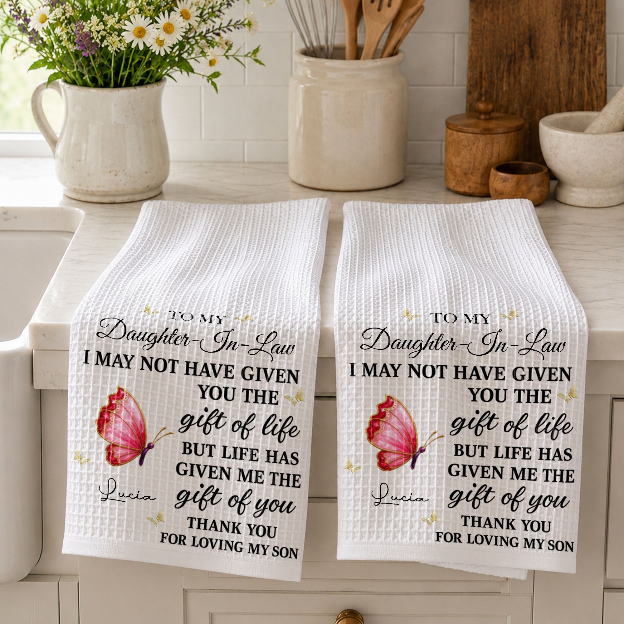 Personalized Kitchen Towel Custom Gift for Daughter-in-Law Butterfly Kitchen Towel GradoCreations