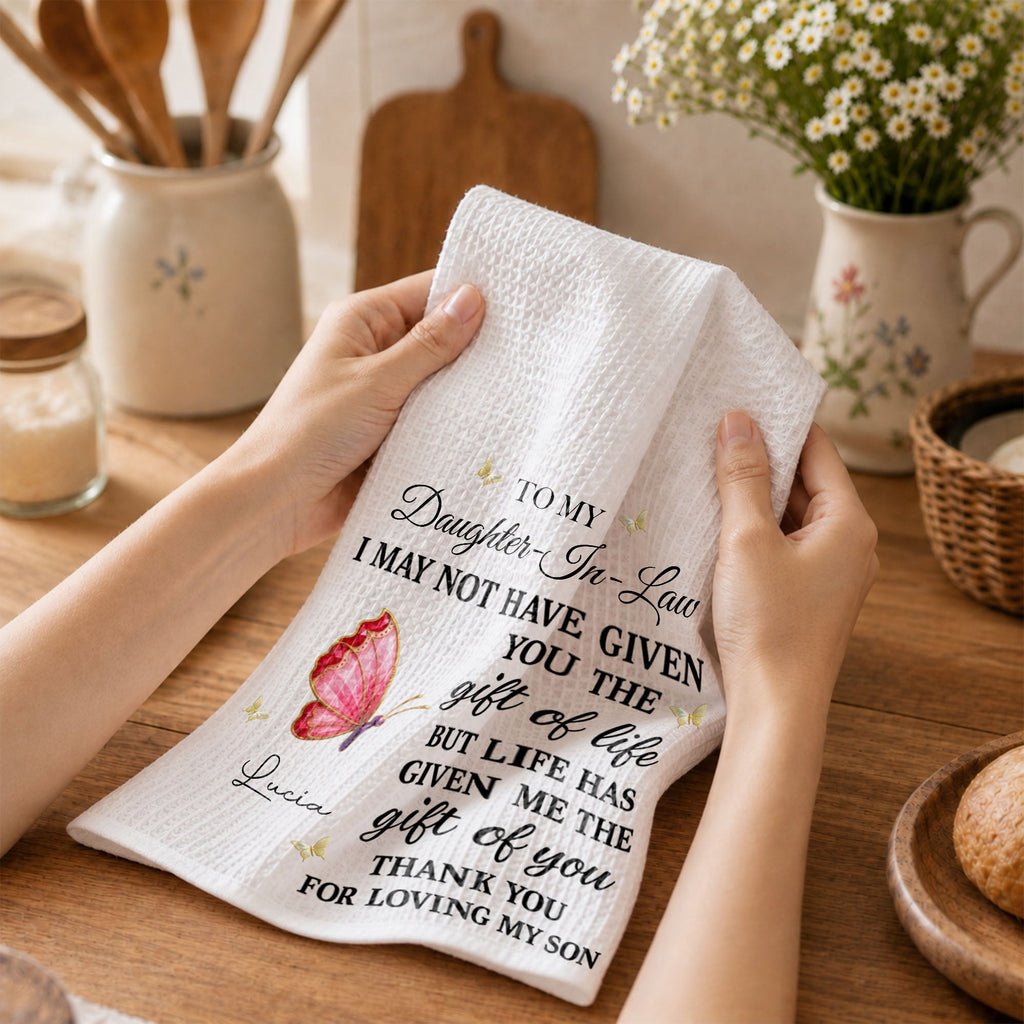 Personalized Kitchen Towel Custom Gift for Daughter-in-Law Butterfly Kitchen Towel GradoCreations