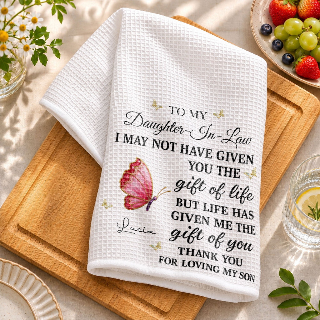 Personalized Kitchen Towel Custom Gift for Daughter-in-Law Butterfly Kitchen Towel GradoCreations