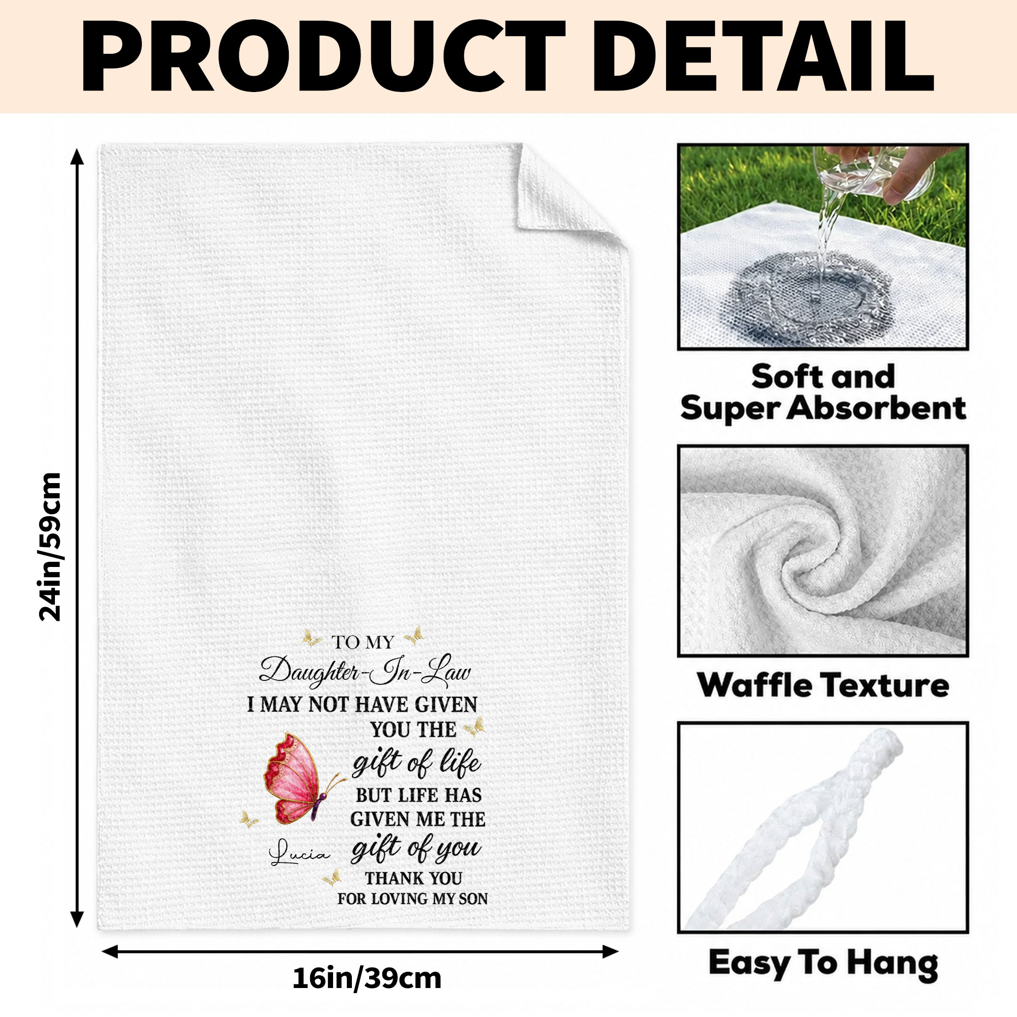 Personalized Kitchen Towel Custom Gift for Daughter-in-Law Butterfly Kitchen Towel GradoCreations