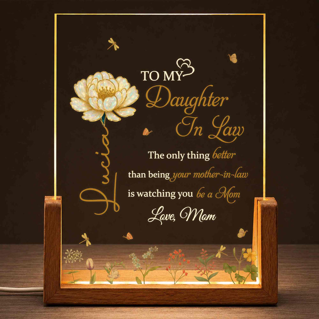 Personalized Acrylic Night Light with Wooden Base for Daughter-in-Law Wood and Acrylic Night Light GradoCreations