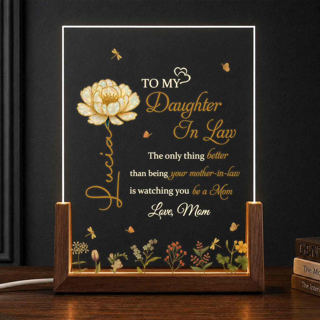 Personalized Acrylic Night Light with Wooden Base for Daughter-in-Law Wood and Acrylic Night Light GradoCreations
