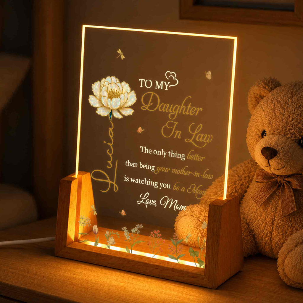 Personalized Acrylic Night Light with Wooden Base for Daughter-in-Law Wood and Acrylic Night Light GradoCreations