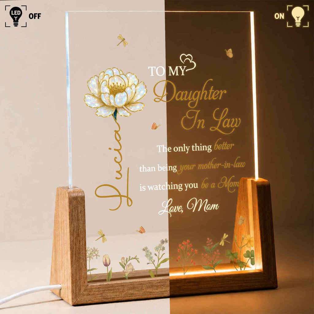 Personalized Acrylic Night Light with Wooden Base for Daughter-in-Law Wood and Acrylic Night Light GradoCreations