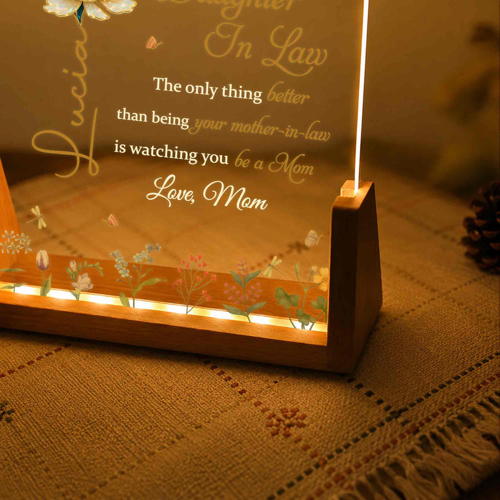 Personalized Acrylic Night Light with Wooden Base for Daughter-in-Law Wood and Acrylic Night Light GradoCreations