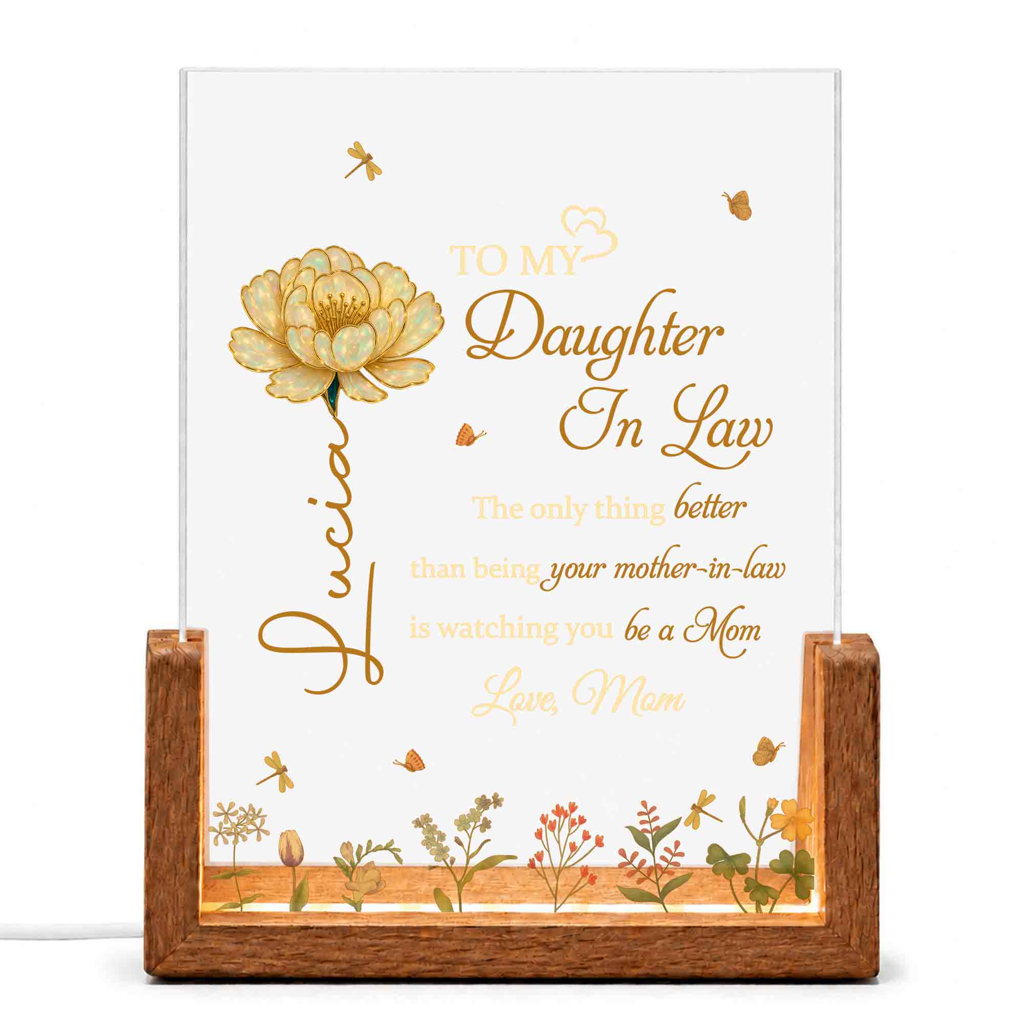 Personalized Acrylic Night Light with Wooden Base for Daughter-in-Law Wood and Acrylic Night Light GradoCreations