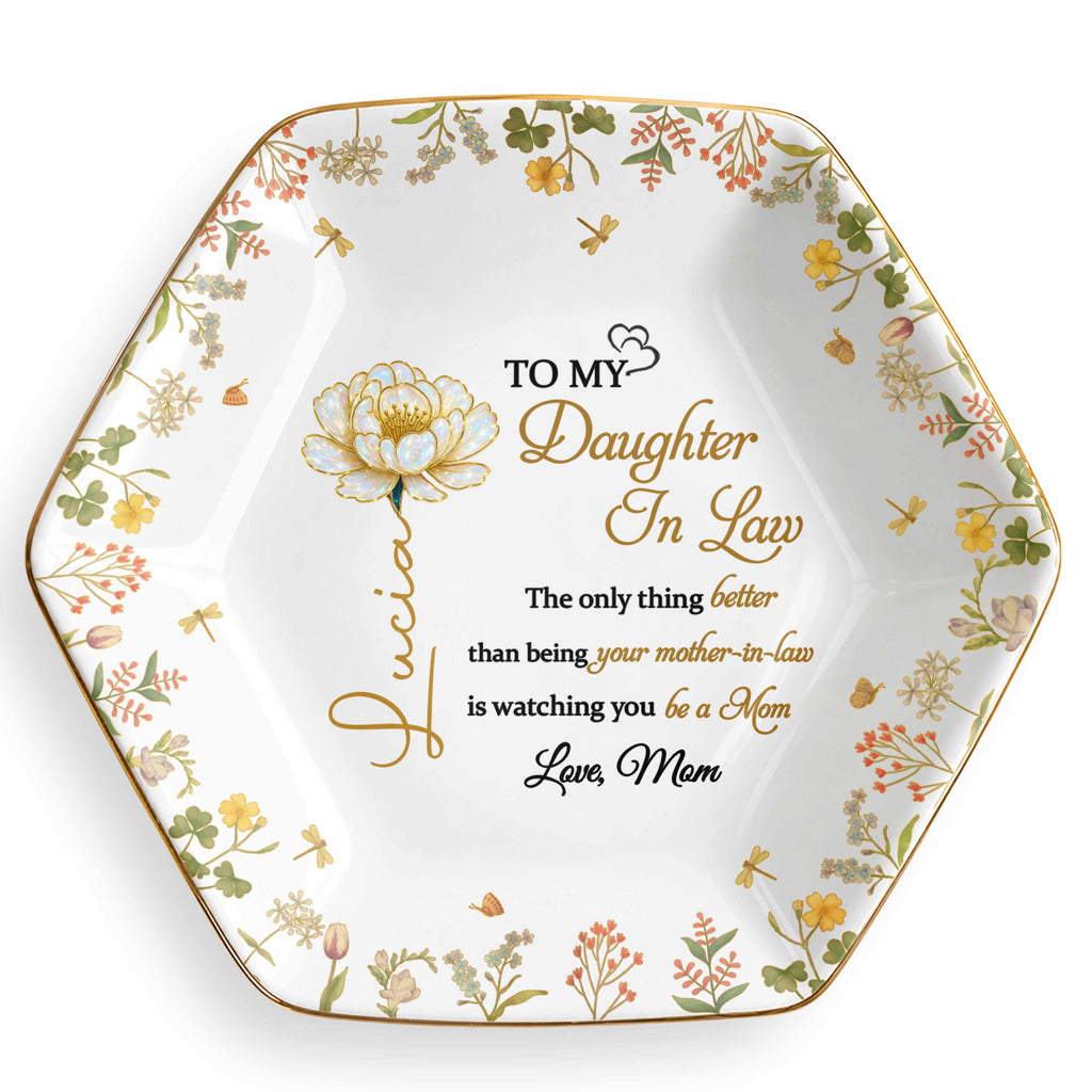 Personalized Hexagonal Ceramic Jewelry Dish Custom Gift for Daughter-in-Law Jewelry Dish GradoCreations