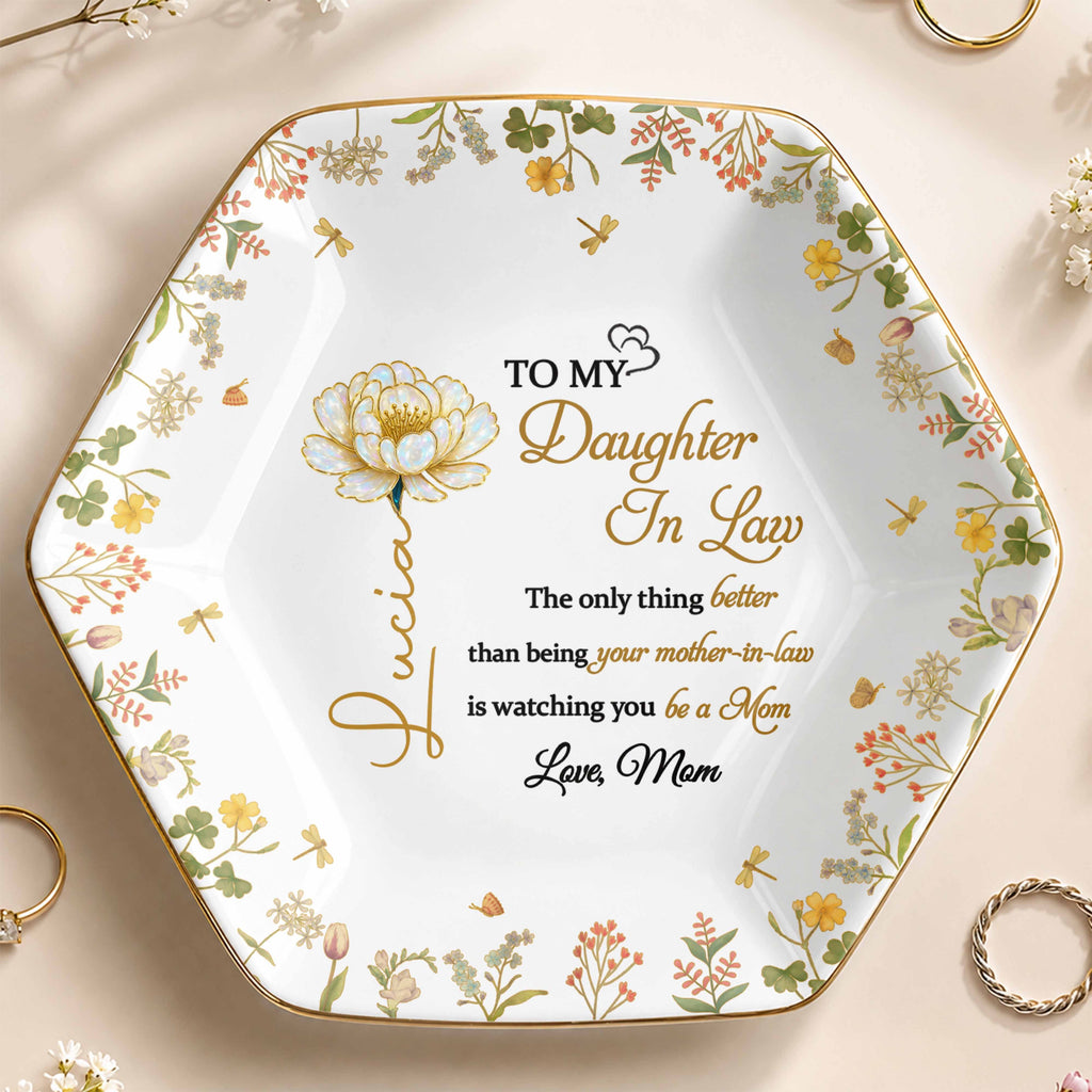 Personalized Hexagonal Ceramic Jewelry Dish Custom Gift for Daughter-in-Law Jewelry Dish GradoCreations