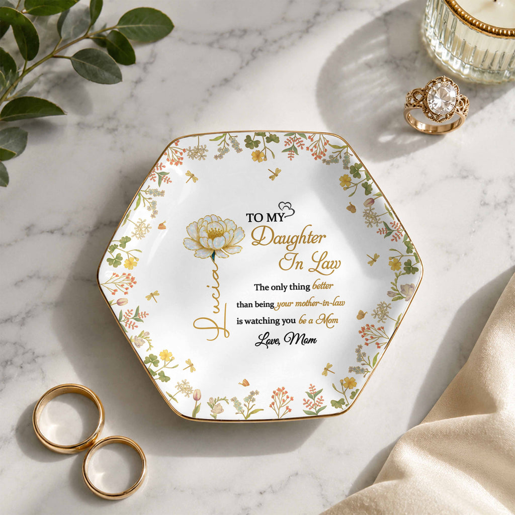 Personalized Hexagonal Ceramic Jewelry Dish Custom Gift for Daughter-in-Law Jewelry Dish GradoCreations