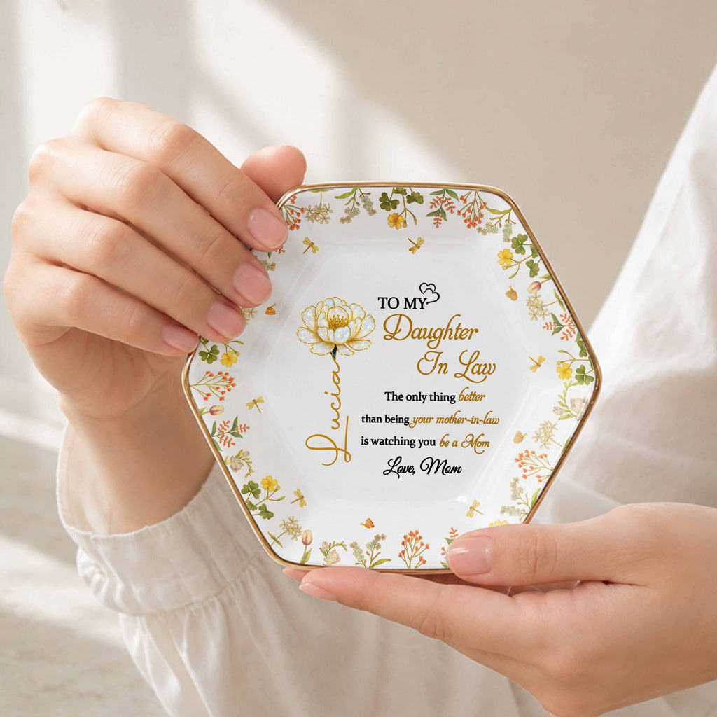 Personalized Hexagonal Ceramic Jewelry Dish Custom Gift for Daughter-in-Law Jewelry Dish GradoCreations