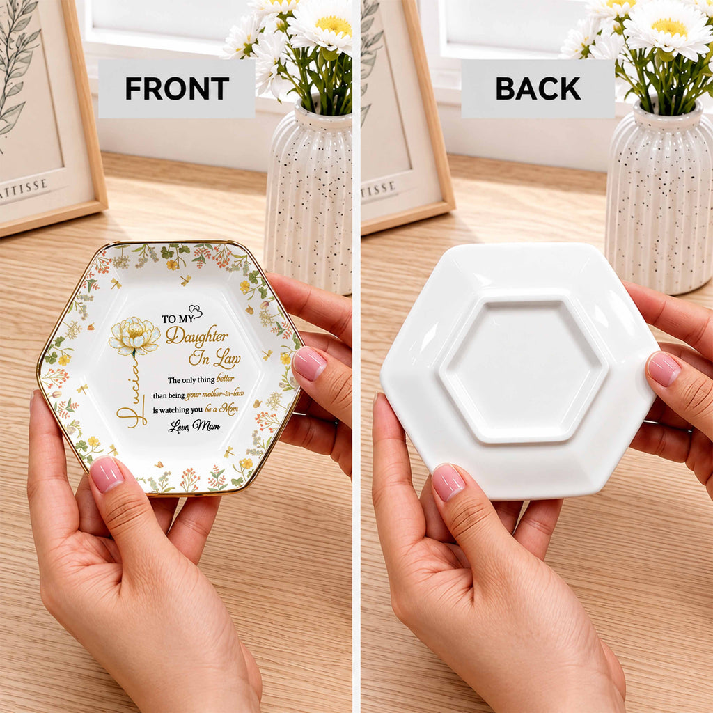 Personalized Hexagonal Ceramic Jewelry Dish Custom Gift for Daughter-in-Law Jewelry Dish GradoCreations