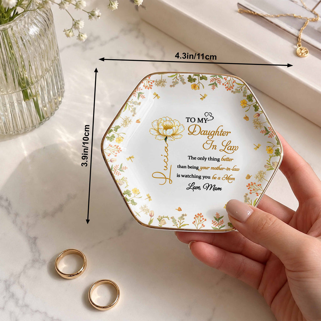 Personalized Hexagonal Ceramic Jewelry Dish Custom Gift for Daughter-in-Law Jewelry Dish GradoCreations