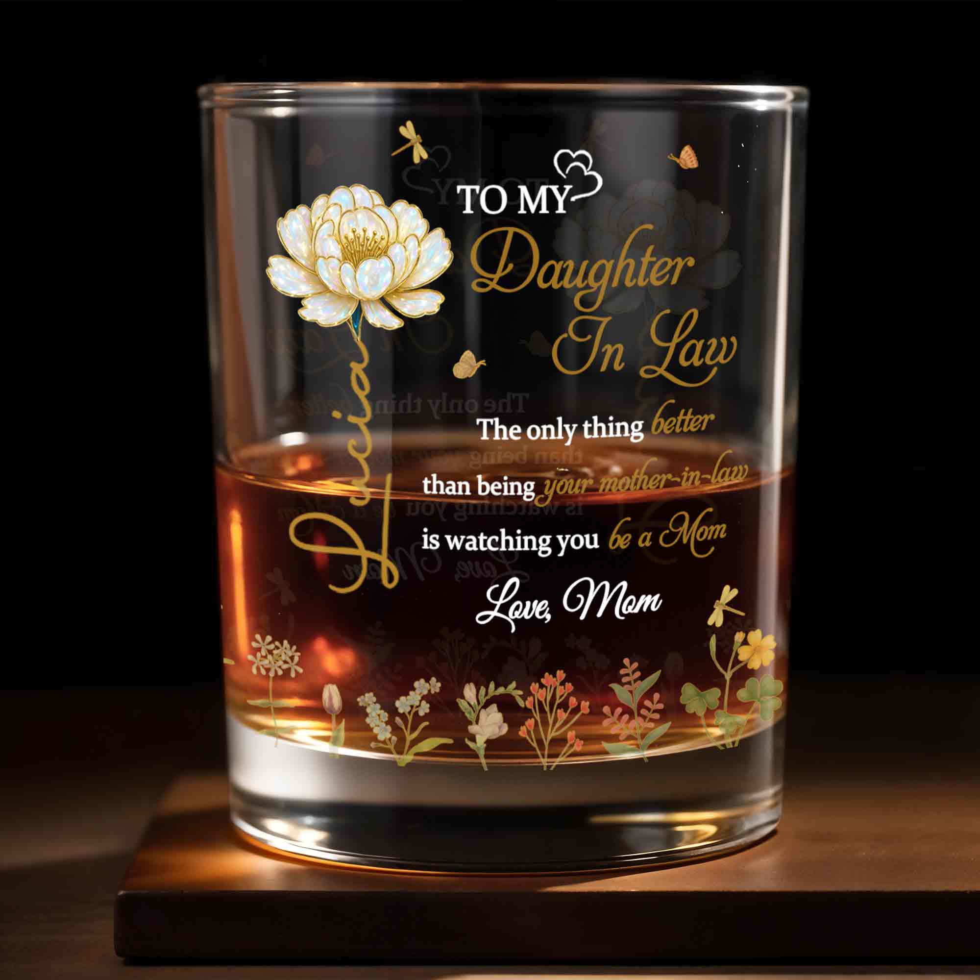 Personalized Floral Whiskey Glass Custom Gift for Daughter-In-Law Whiskey Glass GradoCreations