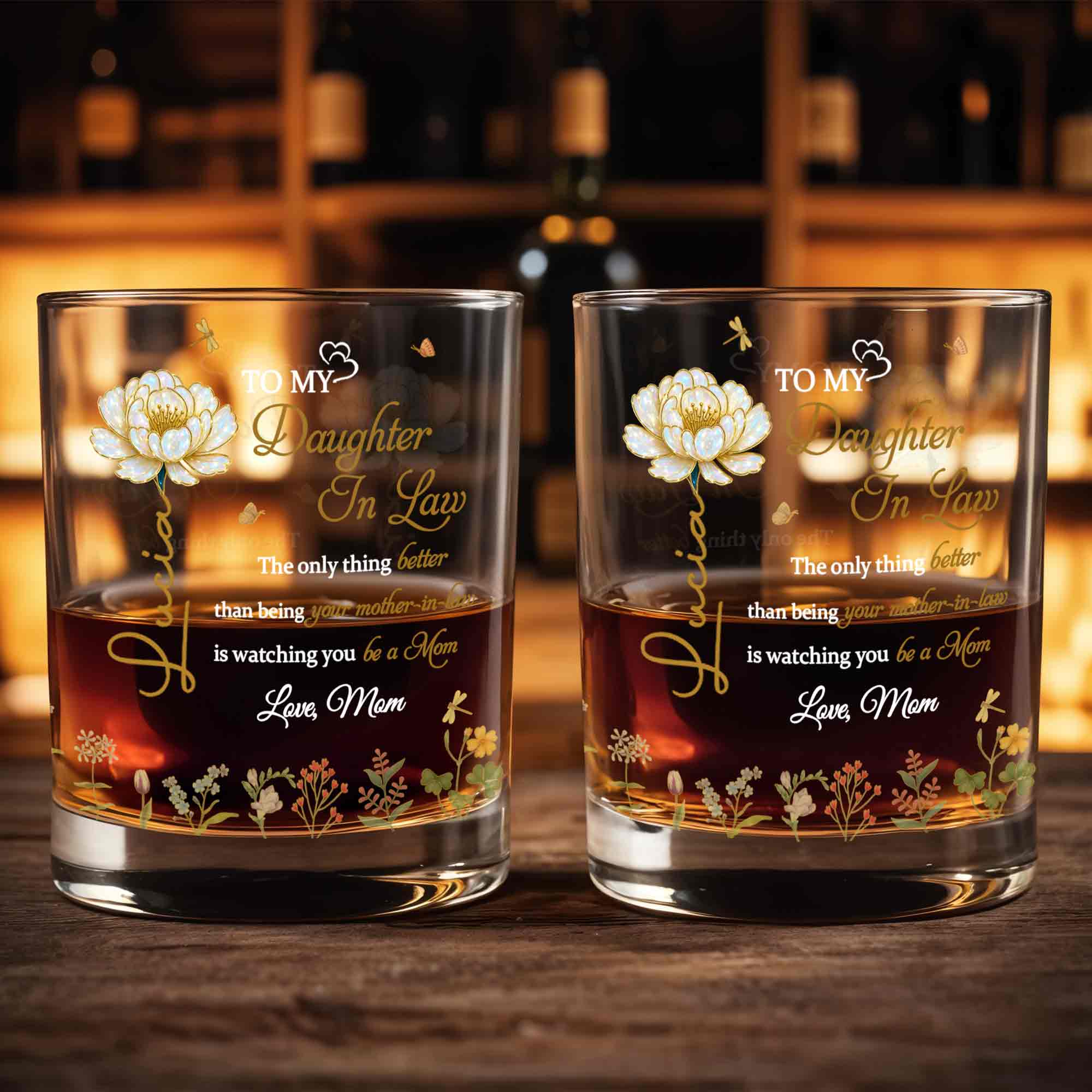 Personalized Floral Whiskey Glass Custom Gift for Daughter-In-Law Whiskey Glass GradoCreations