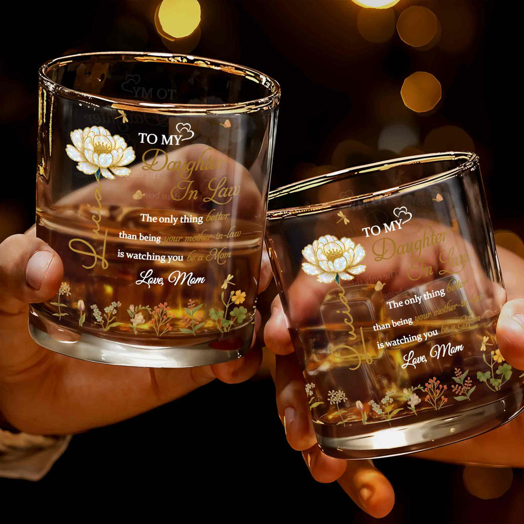 Personalized Floral Whiskey Glass Custom Gift for Daughter-In-Law Whiskey Glass GradoCreations